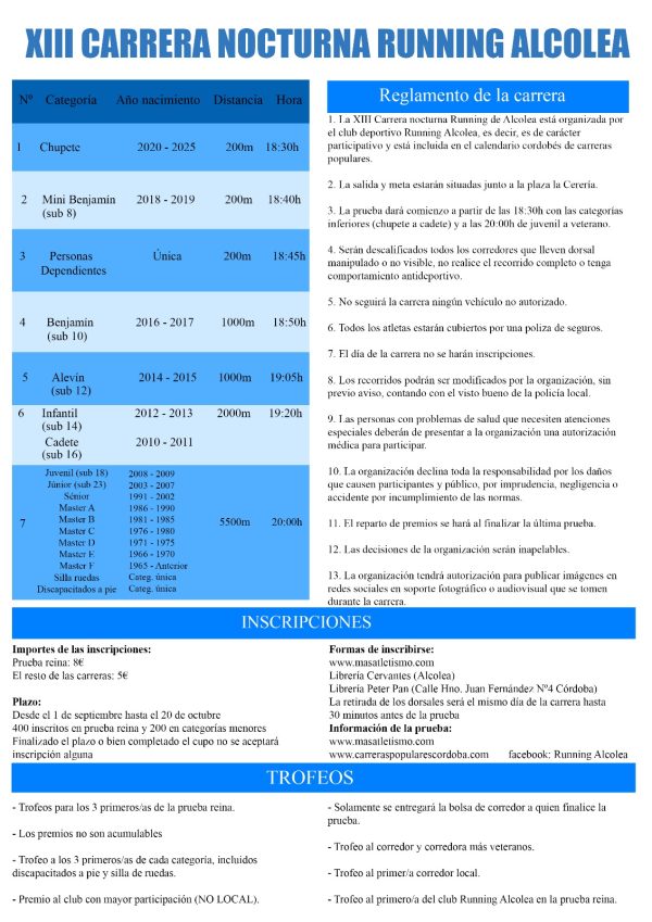 Inscripcion adulto XIII Carrera Running Alcolea - Imagen 2